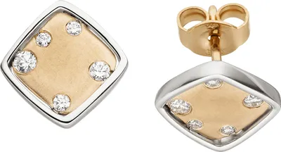 Produktbild von JOBO Ohrstecker 375 Gold Weißgold Rotgold bicolor matt 10 Zirkonia Ohrringe