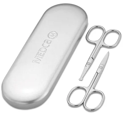 Productafbeelding van Baardschaar neushaarschaar trimmer - Set van 2 - RVS - Gebogen punt - Met reisetui