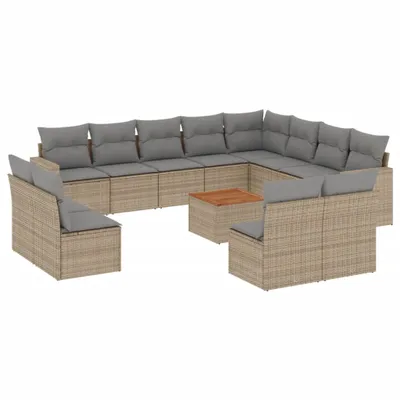 Image de vidaXL Ensemble de 13 canapés de jardin avec coussins Beige Poly Rattan