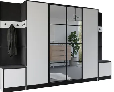 Produktbild von KIER FURNITURE Kleiderschrank EDEN, Schlafzimmer Schrank, Garderobeschrank, Flurschrank Weiß & Schwarz 312,8x205x39 cm