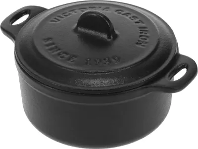 Image de Victoria 39202 Mini Cocotte Induction Fonte Émaillée Mini Dutch Oven 0,3L, 1-2 portions Noir
