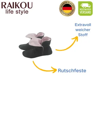 Produktbild von RAIKOU Hausschuhe Damen,Herren aus Micro Fleece 43/46 Schwarz/Rosa mit ABS und Rutschfester Sohle, Super Flauschige Hüttenschuche