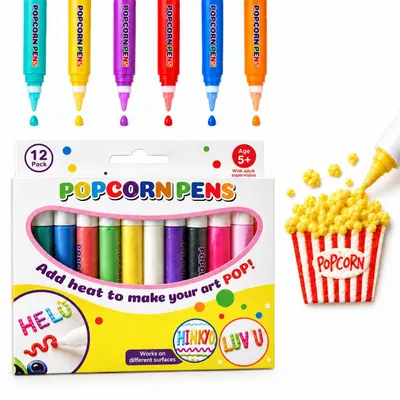 Popcorn-Pen, 5 Stück, bunt, 18 cm Länge