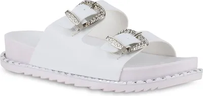 Produktbild von VAN HILL Damen Pantoletten Sandalen Nieten Schnallen Profil-Sohle Schuhe 841052, Farbe: Weiß, Größe: 36