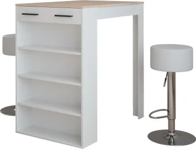 Produktbild von Bartisch-Set Vicco Repose Weiß/Sonoma 67 x 100 cm mit 2 Barhockern, Model 55716