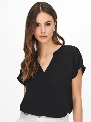 Produktbild von Einfarbige Kurzarm Bluse Basic V-Ausschnitt Shirt Oberteil JDYLION | 42