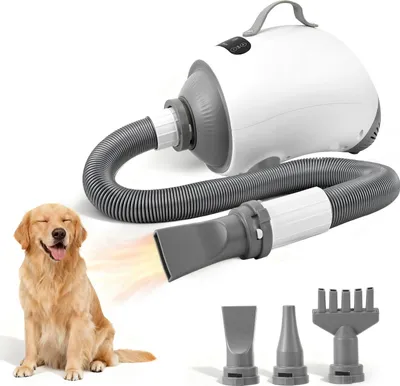 Produktbild von Tierhaartrockner - Hundefön 3200W - Einstellbare Temperatur - Einstellbare Gebläsestärke - 4 Düsen - EU-Stecker - Weiß
