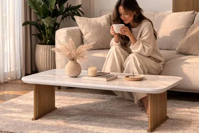 Image de Table basse blanche élégante pour salon, table de luxe, meubles
