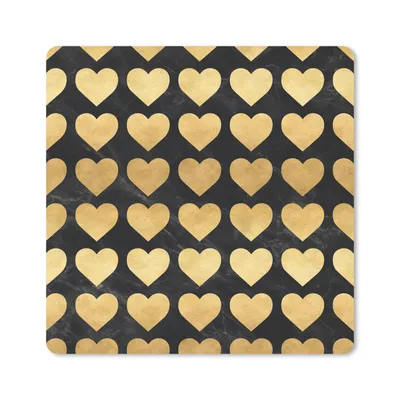 Produktbild von MuchoWow® Mauspad Mousepad Muster - Herz - Gold - Schwarz 20x20 cm - Mousepads - Maus Mat - Pad - Mausunterlage - Desk Mat - Bureauartikeln