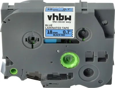 Produktbild von vhbw Schriftband-Kassette kompatibel mit Brother P-Touch 2500 PC, 2460, 2450 DX, 300, 2480, 2730 VP, 2470 Etiketten-Drucker 8m x 18mm Schwarz auf Blau