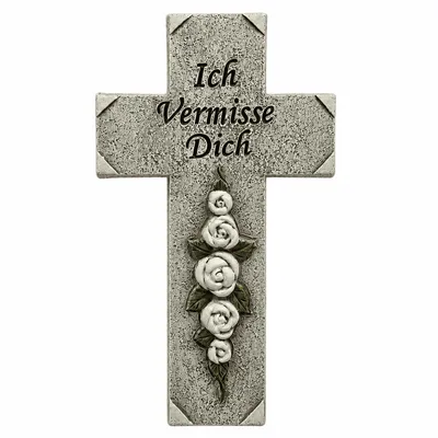 Produktbild von Grabschmuck Kreuz Grabdeko Grabkreuz Grab Deko Gedenkstein Grabstein 23cm