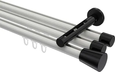 Produktbild von Interdeco Innenlaufstange / Gardinenstange mit Innenlauf Weiß / Schwarz, Typ Siteno Sitra (Konus), 20 mm Ø 3-läufig, 100 cm