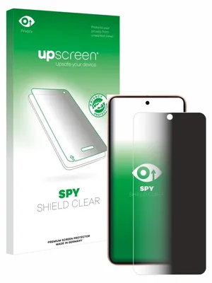 A product package for a screen protector is shown next to a smartphone with the screen protector applied.