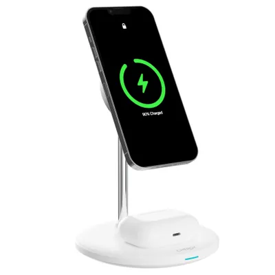 Productafbeelding van CHEROY PowerDuo 2-in-1 Draadloze Oplader - 15W Qi Oplaadstation - Geschikt voor MagSafe iPhone & AirPods - Wit