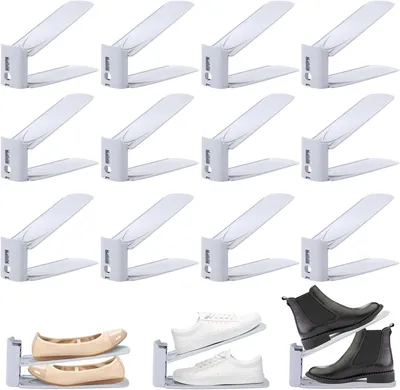 Produktbild von Schuhstapler, Schuhhalter, Einstellbare Schuhregale, 12 Stück Platzsparende Schuhaufbewahrung, rutschfest Schuhorganizer
