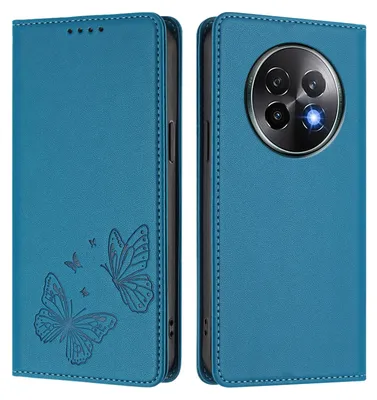 Produktbild von Lederhülle für Realme 13+ 5G, Schmetterling Prägung Leder Brieftasche Schutzhülle mit Ständer Blau