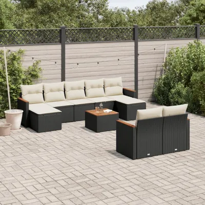 Produktbild von 10-tlg. Garten-Sofagarnitur mit Kissen Schwarz Poly Rattan 3258808