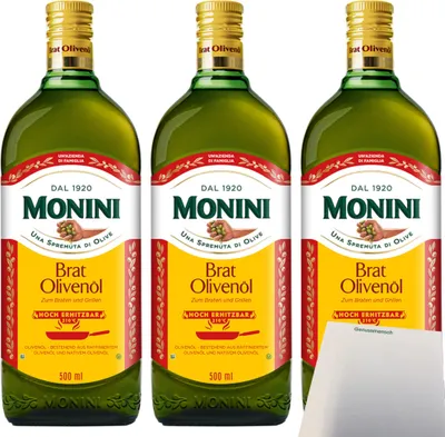 Produktbild von Monini Brat Olivenöl 3er Pack (3x500ml Flasche) + usy Block