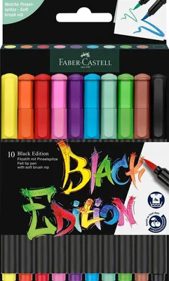 Produktbild von Faserschreiberetui Black Edition - Pinselspitze 10er Kartonetui. Packung mit 6 Stück