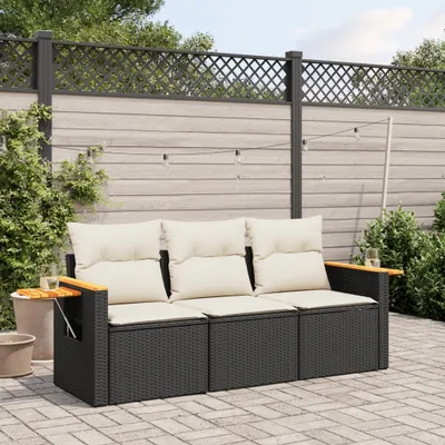 Produktbild von 3-tlg. Garten-Sofagarnitur - mit Kissen Schwarz Poly Rattan - Gartenmöbelset 3258997