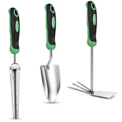 Produktbild von com-four® 3-teiliges Gartenwerkzeug Set - Gartengeräte aus rostfreiem Edelstahl