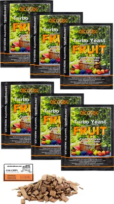 Produktbild von 6 x Alcotec Turbohefe - Fruit 60g, Alkohol Brennhefe, Gärhefe, Wodkahefe, Turbo Hefe, Wodka Hefe