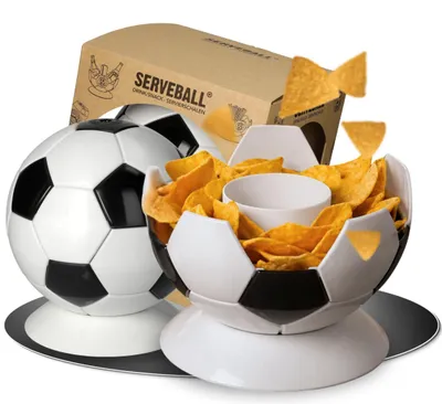Produktbild von Serveball 'Victory' Snackbox im Fußball Design - Couchbar Snackbox mit Fächern und Getränkehalter - Snackschale für Fußballabend - Geschenkidee für Kinder & Erwachsene - weiß/schwarz