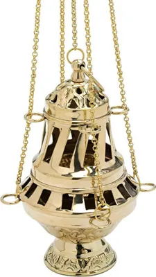 Produktbild von Weihnrauchfass Groß mit Kette 38cm Gold Messing Hängegefäß Deko Antik Neu 7626
