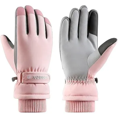 Produktbild von Winter Handschuhe, Touchscreen Thermo Skihandschuhe Damen, wasserdichte Winterhandschuhe, Rosa