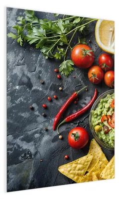 Produktbild von Magnettafel Glas 40 x 60 cm „Guacamole mit Nachos“ – Glasboard beschreibbar & magnetisch, inkl. 4 Neodym-Magnete, 2 Stifte & Tuch – Glas-Whiteboard Memoboard für Küche & Büro