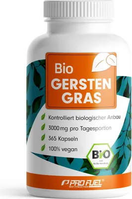 Produktbild von ProFuel Gerstengras | 365 Kapseln | 500 mg Gerstengraspulver pro Kapsel | vegan