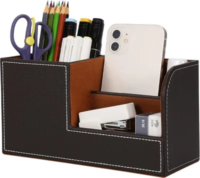 Produktbild von Stifthalter aus braunem Holz, multifunktional, für Büro und Zuhause, Schreibtisch Organizer