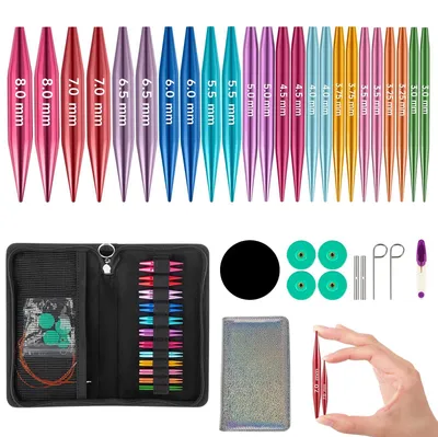 Immagine prodotto di Elzusha - Set di aghi circolari intercambiabili – 12 paia di uncini in alluminio con accessori