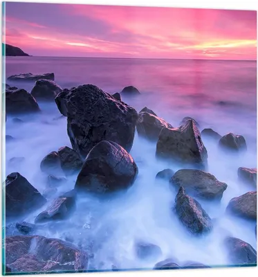 Produktbild von Bilder auf glas - Strand ufer wolken dämmerung - 70x70cm - Glasbilder - Wandbilder - Kunstdruck - zum Aufhängen bereit - Wanddekoration aus Glas - Glas Bilder - Wandbild auf Glas - GAC70x70-2409