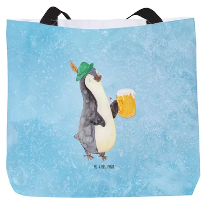 Produktbild von Mr. & Mrs. Panda Tote Bag Pinguin Bier - Eisblau - Geschenk, Beutel, Pinguine, Tasche, Beschwippst, , Einkaufstasche, Reisetasche, Tragetasche