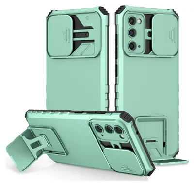 Produktbild von Galaxy S20 FE Hülle, Dual Layer Ständer Schutzhülle mit Schiebe Kamera Schutz für Samsung Galaxy S20 FE/S20 FE 5G/S20 FE 2022 Türkis