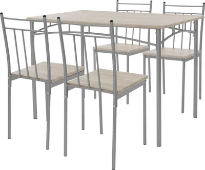 Produktbild von ML-Design 5-teilig Essgruppe, Esstisch mit 4 Stühlen, Eiche hell, Holz, Esszimmerstühle mit Metallbeinen