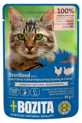 Zdjęcie produktu dla Bozita Sterylizowane kąski w sosie 12x85g | Kurczak i indyk