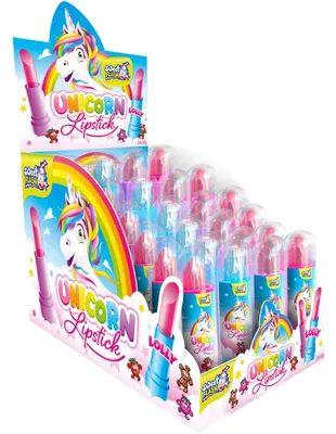 Image de Présentoir complet avec 24 rouges à lèvres en forme de licorne, saveur bonbon, "Sweet Flash"
