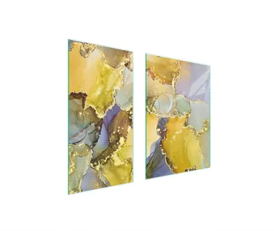 Produktbild von Herdabdeckplatten 2 teilig 75x52 Glaskeramikkochfeld Abdeckung Glas Schneidebrett Marmor Golden