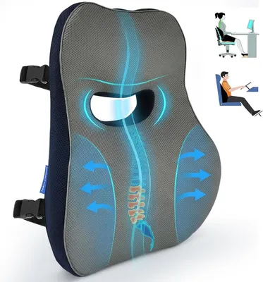 Imagen del producto de Almohadilla lumbar ergonómica de espuma viscoelástica, de 44,5 x 41,5 x 10 cm, para oficina y automóvil