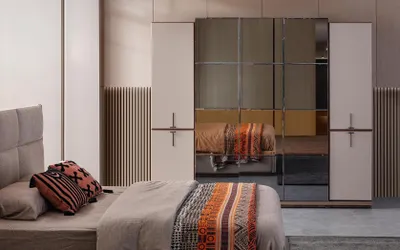 Produktbild von Komplette Schlafzimmer Doppelbett Bett Nachttische Grau 4tlg Schrank