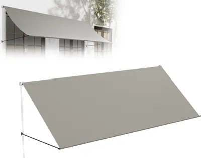 Zdjęcie produktu dla XMTECH Markiza balkonowa z opuszczanym ramieniem 350 x 145 cm, ochrona przeciwsłoneczna z ochroną UV i odpornym na warunki atmosferyczne poliestrem, montaż ścienny do balkonu, okna, tarasu, z materiałem montażowym, szara