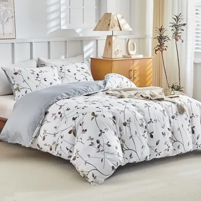 Produktbild von Komplettbettwäsche – 240 x 220 cm – Mikrofaser mit Blättern und Zweigen