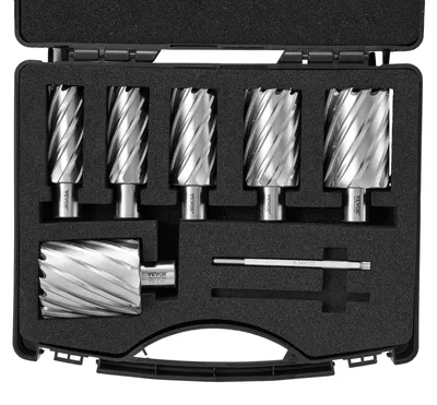 Immagine prodotto di Set di punte a  VEVOR in metallo 6 pezzi 1, 1-1/8, 1-1/4, 1-1/2, 1-3/4, 2 pollici Set di punte a  profondità di taglio 50,8 mm Set di frese anulari, in acciaio rapido M2AL Accessori per punte magnetiche