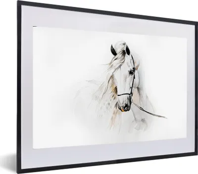 Produktbild von MuchoWow® MuchoWow® Gerahmtes Poster Pferd - Aquarell - Tiere - Weiß 60x40 cm - Poster mit zchwarzem Bilderrahmen - Schlafzimmer - Plakat in Rahmen - Drucken
