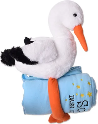 Produktbild von TE-Trend Kuscheltier Storch 38cm Plüschtier Stofftier mit Decke 100x80cm