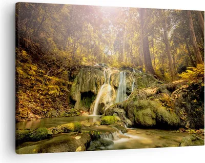 Produktbild von Bild auf Leinwand - Leinwandbild - Wald Wasserfall Natur Umwelt - 70x50cm - Wand Bild - Wanddeko - Leinwanddruck - Bilder - Kunstdruck - Wanddekoration - Leinwand bilder - Wandkunst - AA70x50-2959
