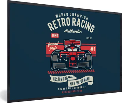 Produktbild von MuchoWow® MuchoWow® Gerahmtes Poster Rennwagen - Vintage - Rot - Zeichnung 90x60 cm - Poster mit zchwarzem Bilderrahmen - Fotorahmen - Foto-Plakat
