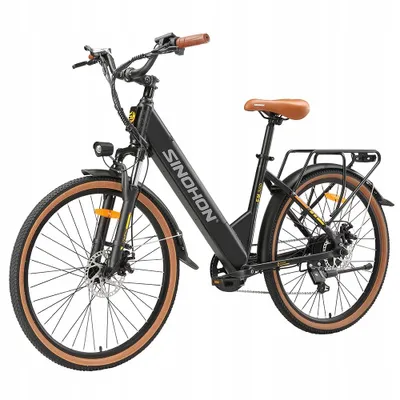 Immagine prodotto di SINOHON EM300 - Bicicletta elettrica da trekking da 26 pollici  250 W, 36 V, 15,6 Ah  25 km/h, cambio Shimano a 7 velocità – 100 km di autonomia in modalità PAS con faro a LED